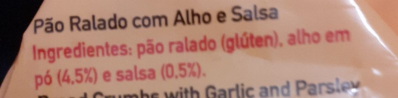 Foto da lista de ingredientes