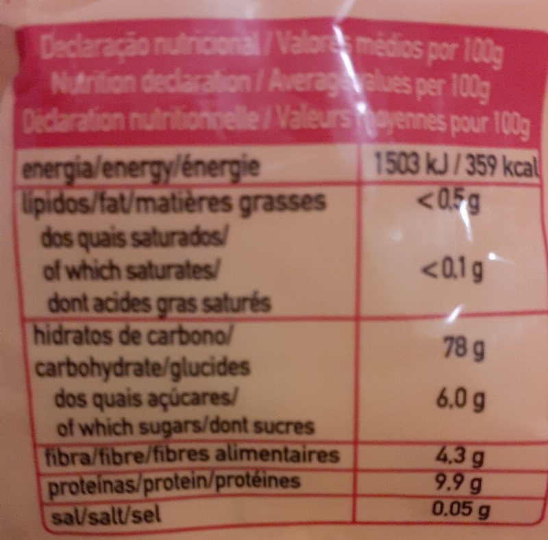 Foto da tabela nutricional