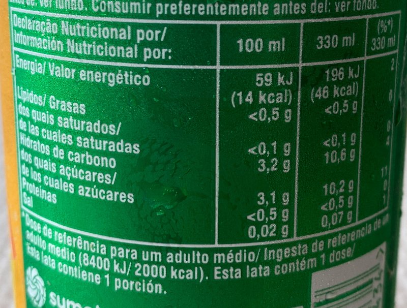 Foto da tabela nutricional