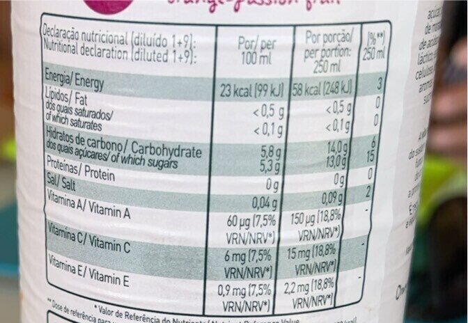 Foto da tabela nutricional