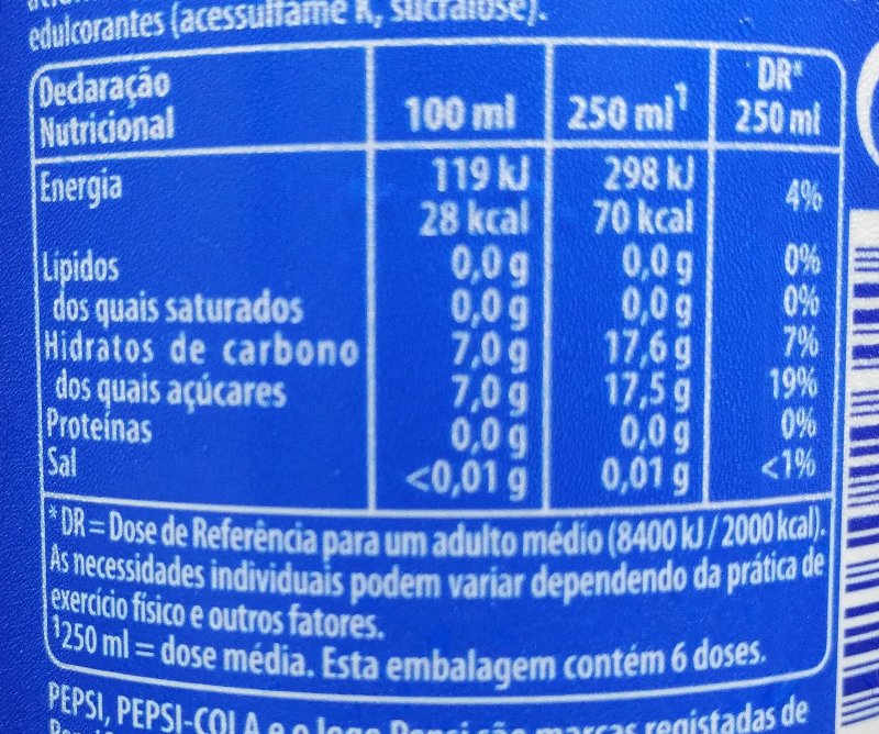 Foto da tabela nutricional