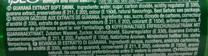 Foto da lista de ingredientes