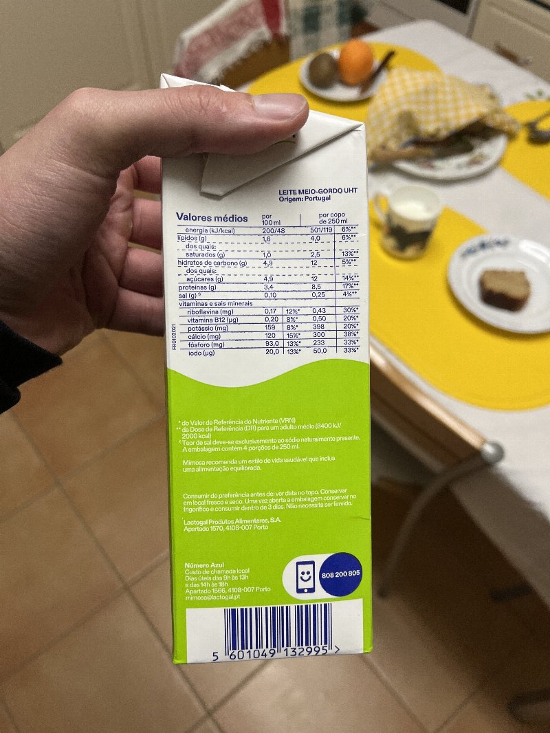 Foto da lista de ingredientes