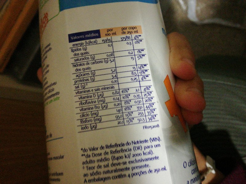 Foto da lista de ingredientes