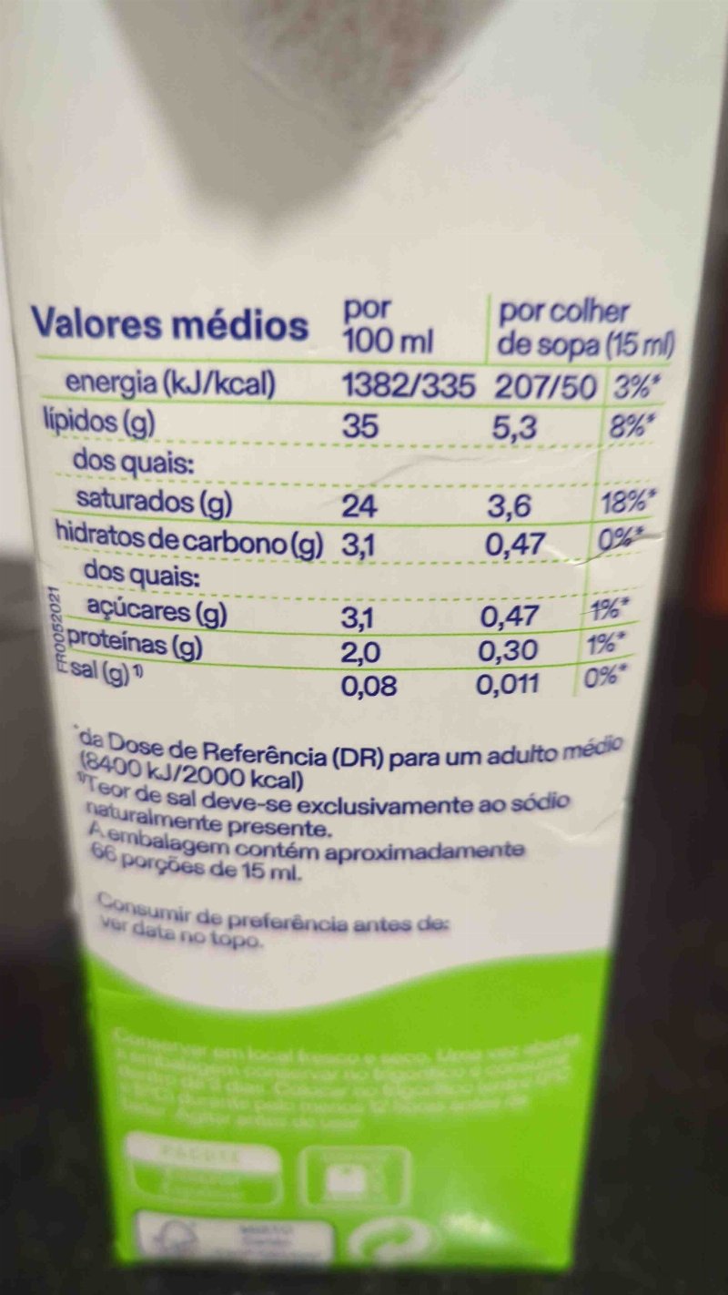 Foto da tabela nutricional