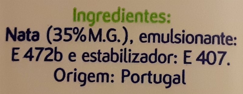 Foto da lista de ingredientes