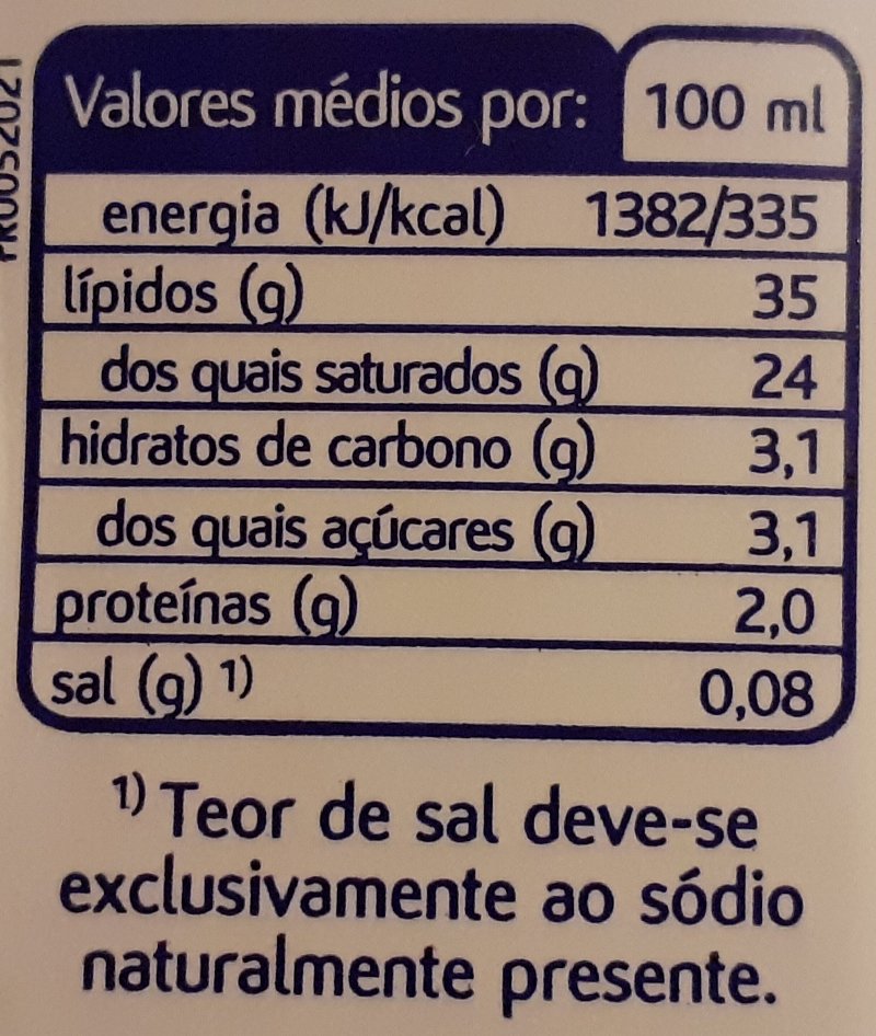Foto da tabela nutricional