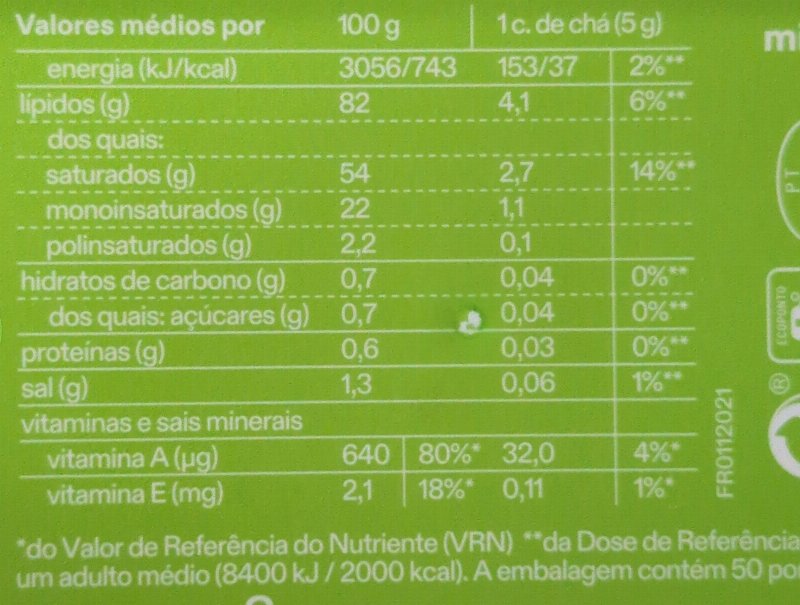Foto da tabela nutricional