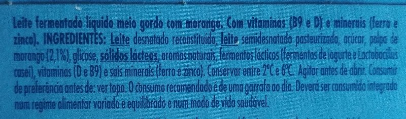 Foto da lista de ingredientes