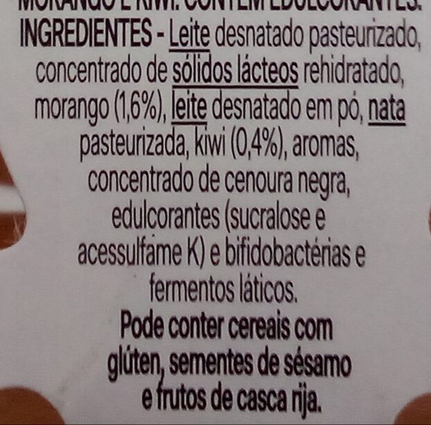 Foto da lista de ingredientes
