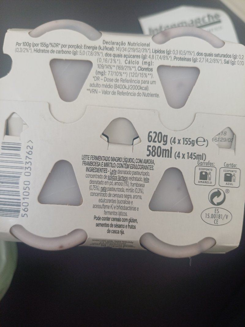 Foto da lista de ingredientes