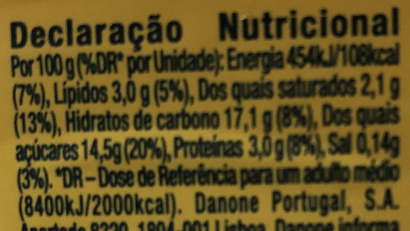 Foto da tabela nutricional