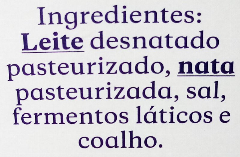 Foto da lista de ingredientes
