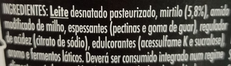 Foto da lista de ingredientes