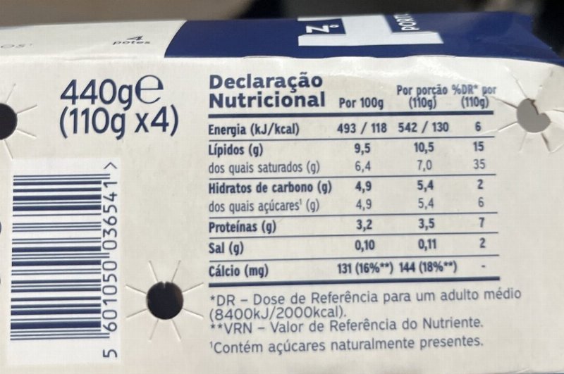 Foto da tabela nutricional