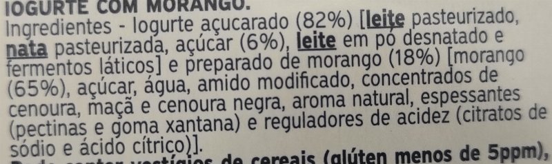 Foto da lista de ingredientes