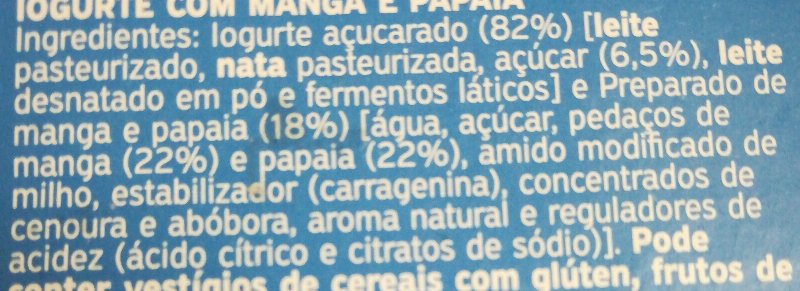 Foto da lista de ingredientes
