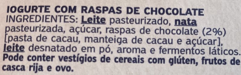 Foto da lista de ingredientes