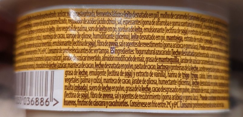 Foto da lista de ingredientes