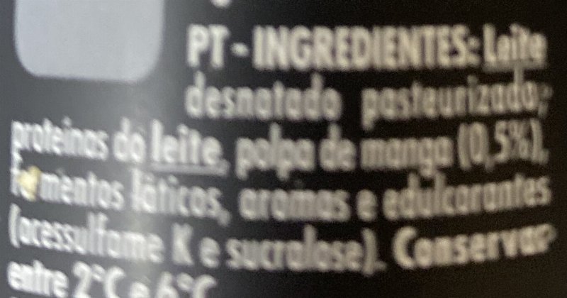 Foto da lista de ingredientes