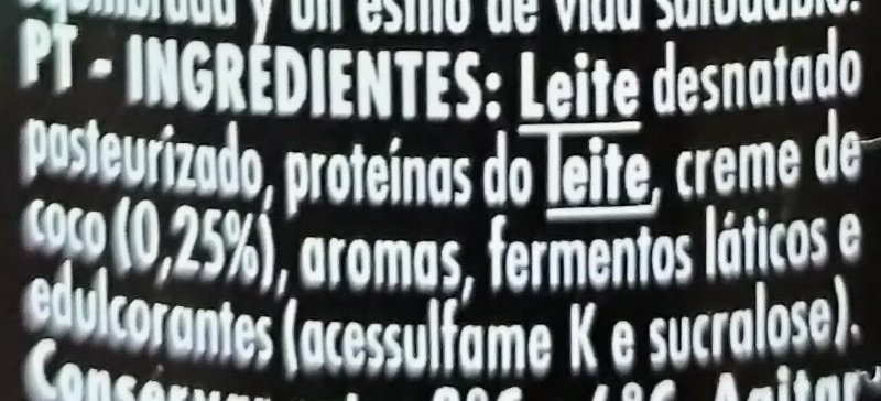Foto da lista de ingredientes