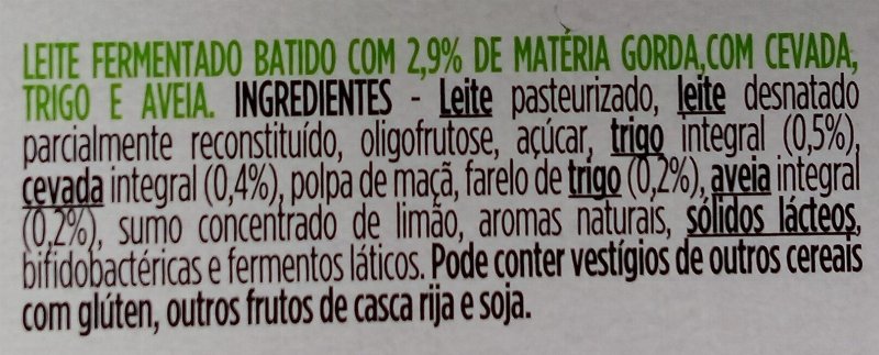 Foto da lista de ingredientes