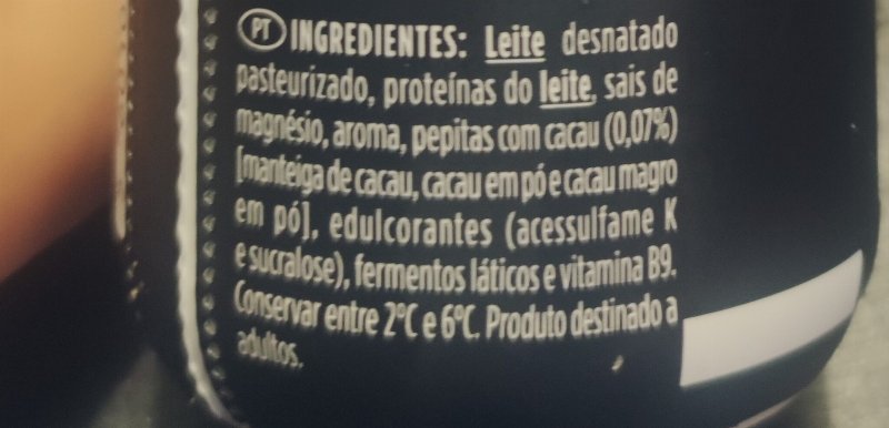 Foto da lista de ingredientes