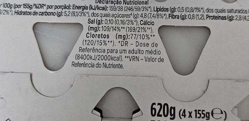 Foto da tabela nutricional