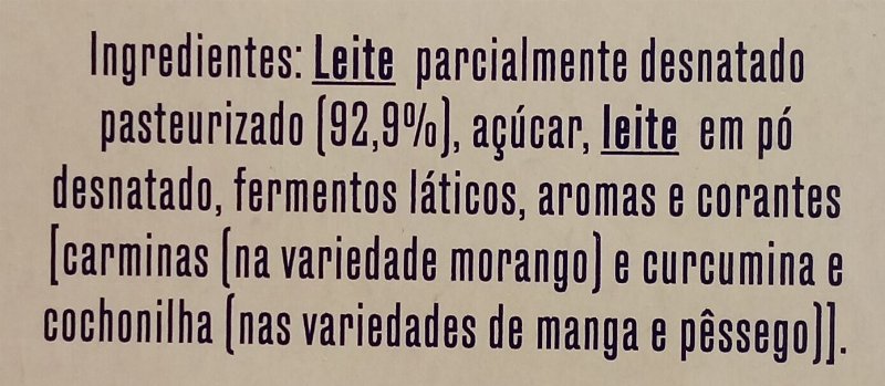 Foto da lista de ingredientes