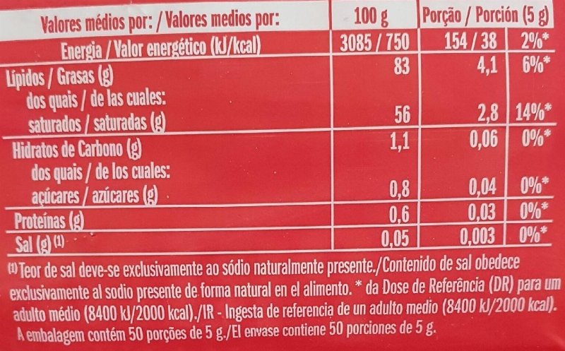 Foto da tabela nutricional