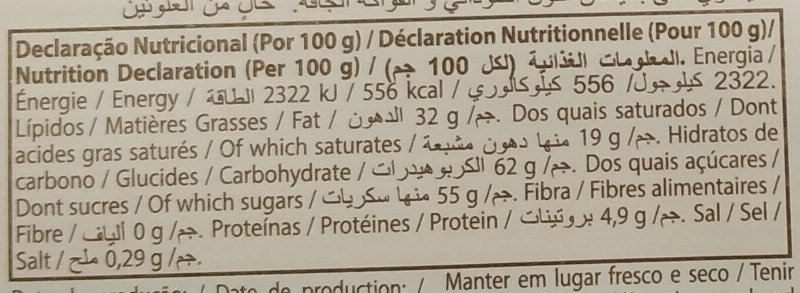 Foto da tabela nutricional