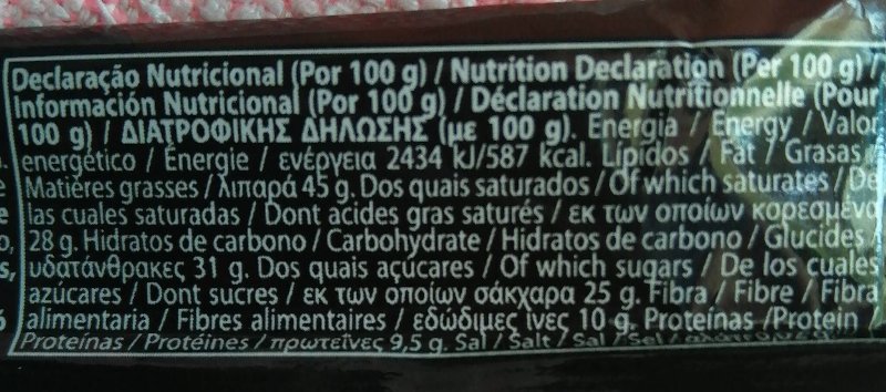 Foto da tabela nutricional