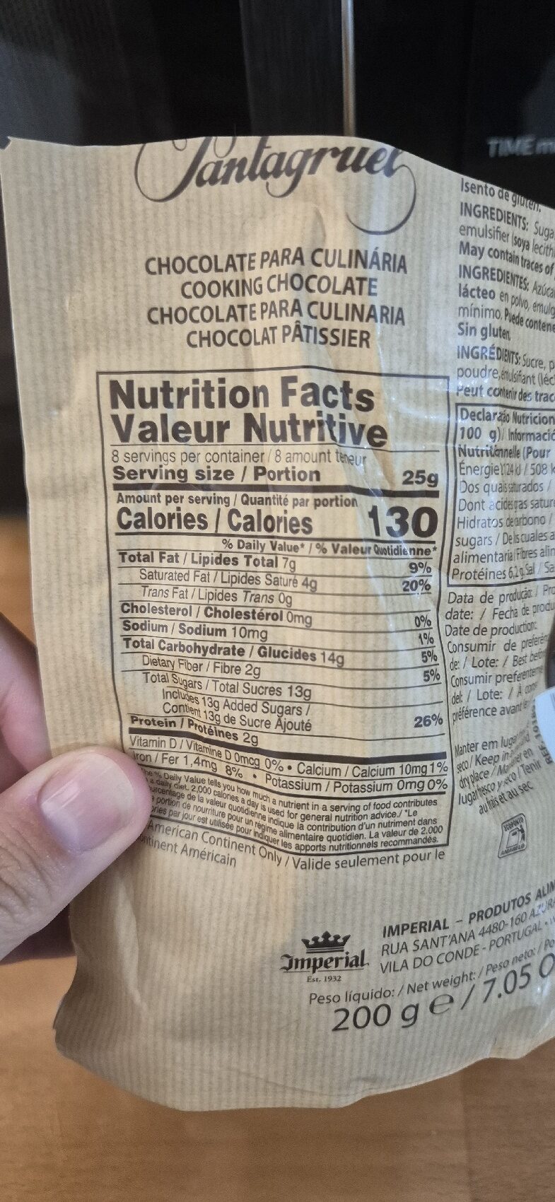 Foto da tabela nutricional