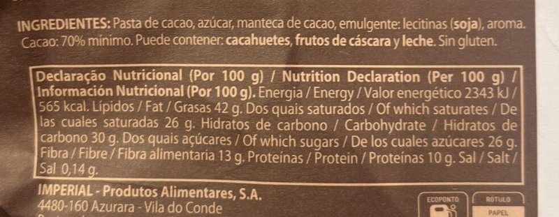 Foto da tabela nutricional