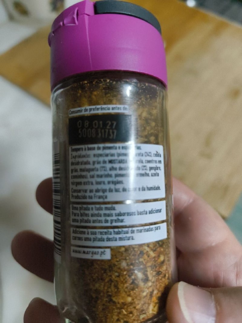 Foto da lista de ingredientes