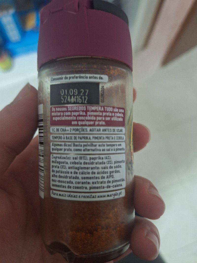 Foto da lista de ingredientes