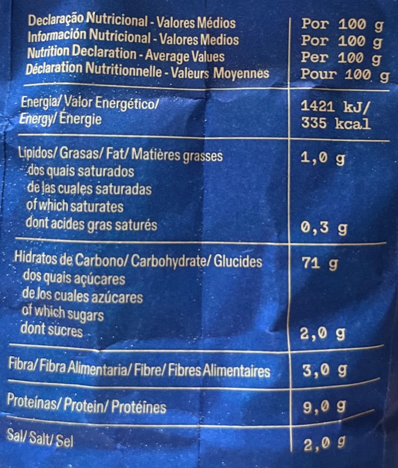 Foto da tabela nutricional