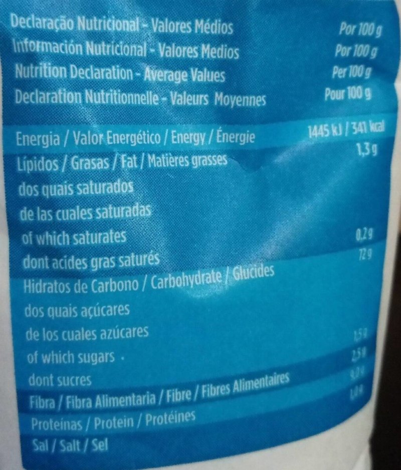 Foto da tabela nutricional