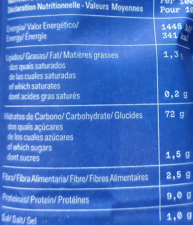 Foto da tabela nutricional