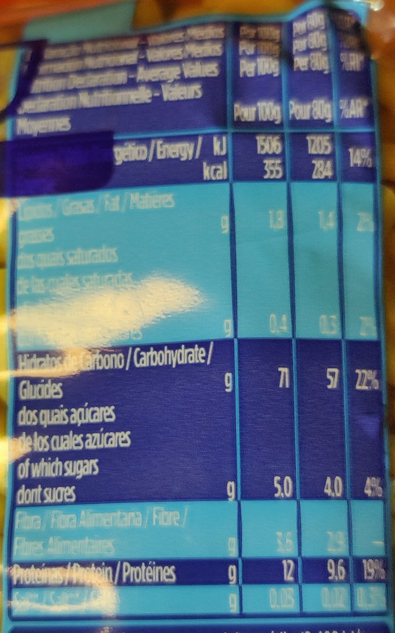 Foto da tabela nutricional