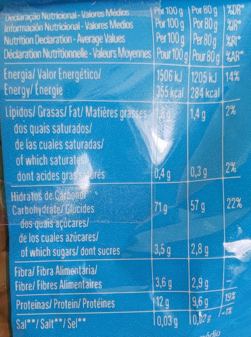 Foto da tabela nutricional