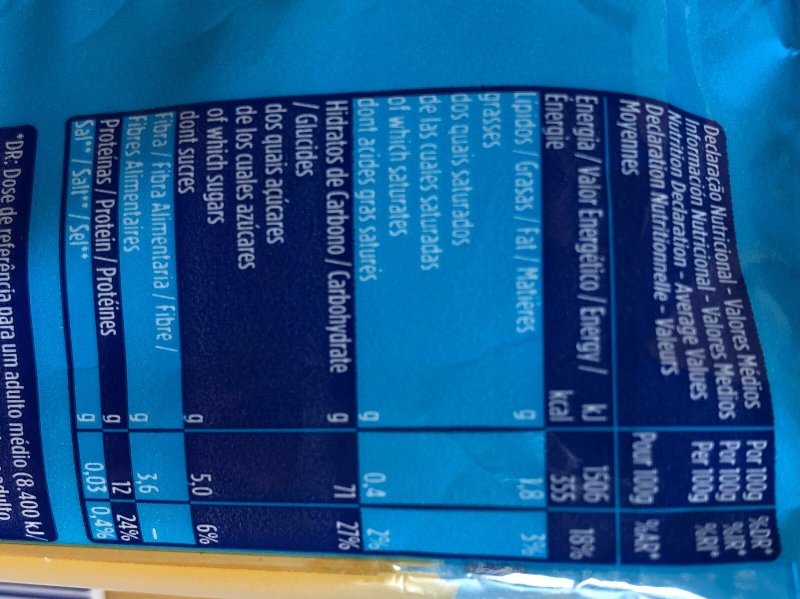 Foto da tabela nutricional