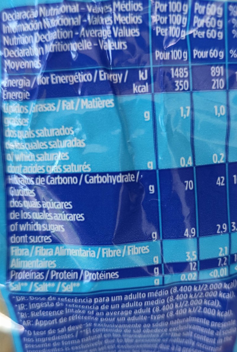Foto da tabela nutricional