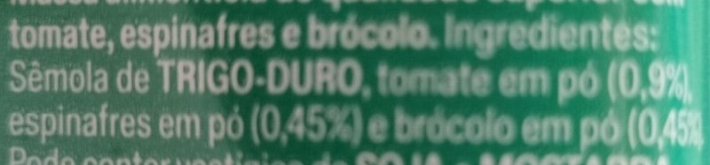 Foto da lista de ingredientes