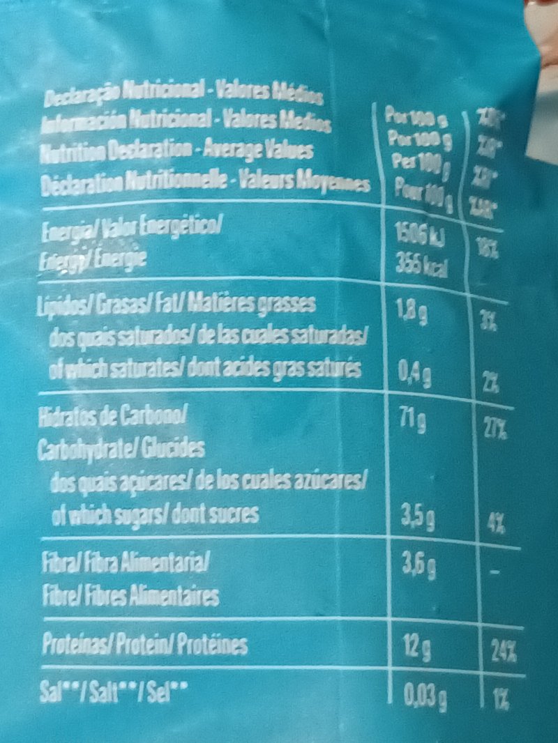 Foto da tabela nutricional