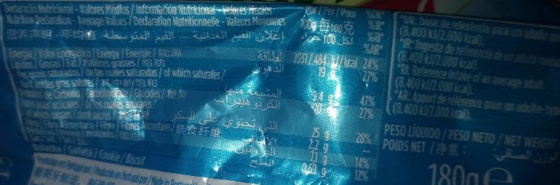 Foto da tabela nutricional