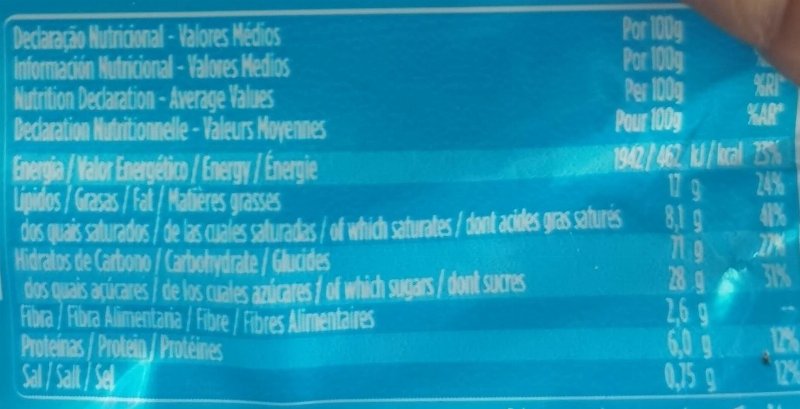 Foto da tabela nutricional