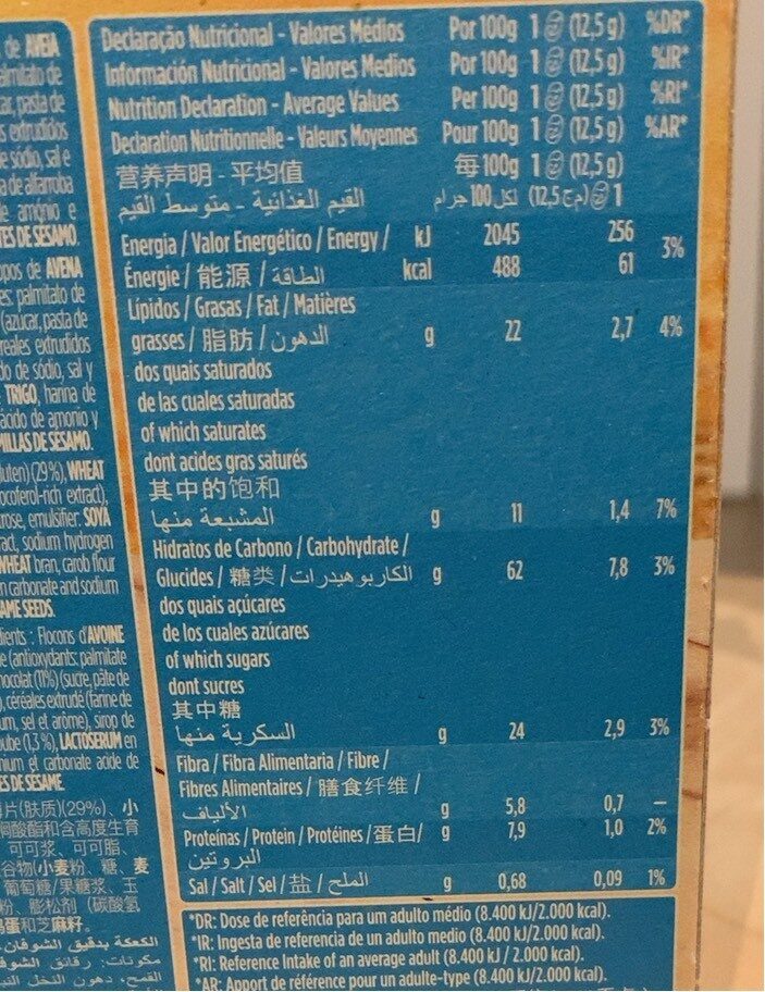 Foto da tabela nutricional