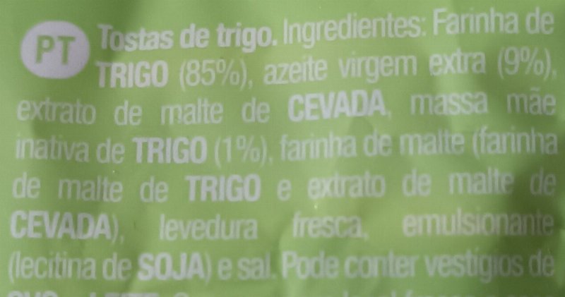 Foto da lista de ingredientes