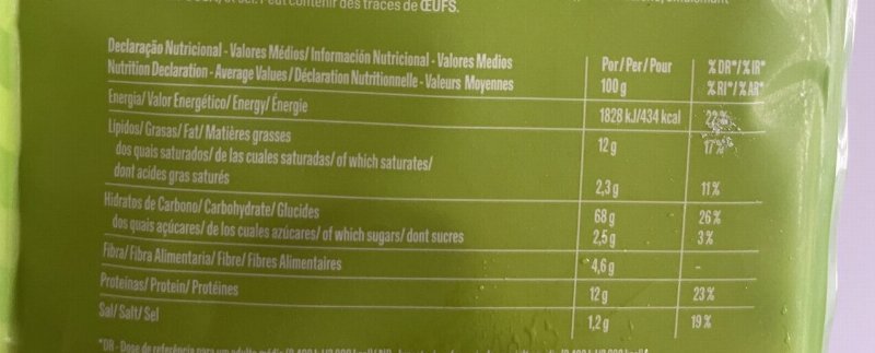 Foto da tabela nutricional